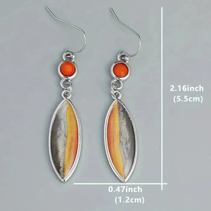 Vintage Multi Color Geometric Pendant Earrings Women Semi-Precious Stone Jewelry
