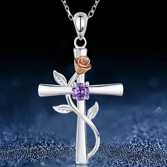 Rose Flower Cross Pendant Necklace Bridal Wedding Jewelry for Women