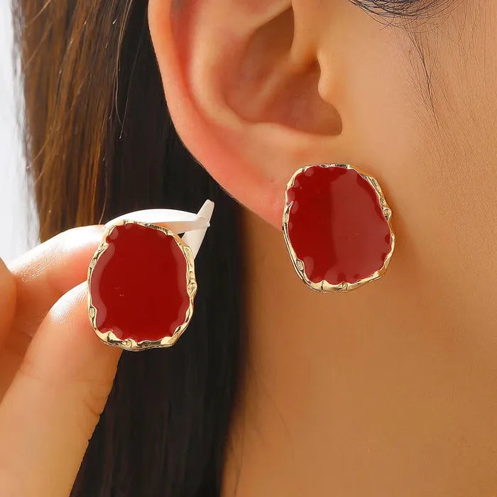 Vintage Coffee Irregular Geometric Stud Earrings and Rings Set Fashion Jewelry