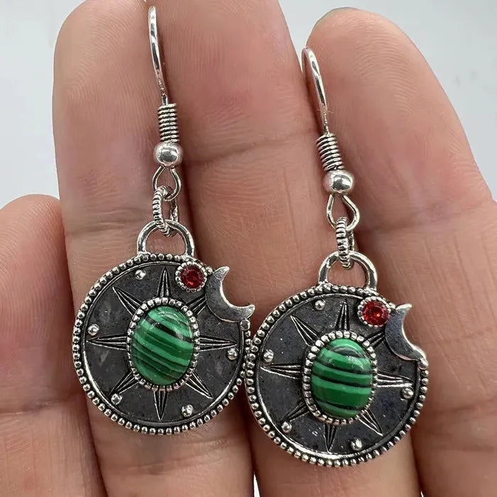 Bohemian Zinc Alloy Earrings Women Retro Circular Geometric Carved Pendant Jewelry