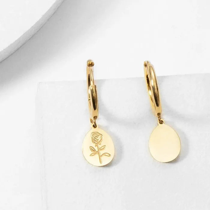 Stainless Steel Teardrop Rose Drop Earrings Romantic Dangle Gift