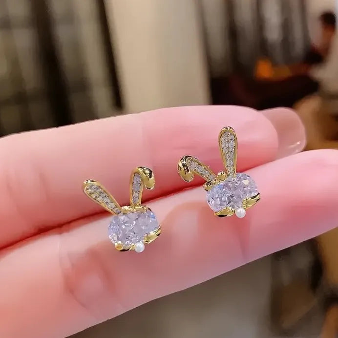 Sweet Rabbit Geometric Bowknot Stud Earrings for Women Wedding Party