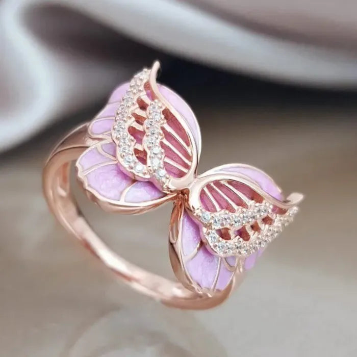 Purple CZ Bow Ring for Women Zinc Alloy Resin Fashion Jewelry Wedding Gift
