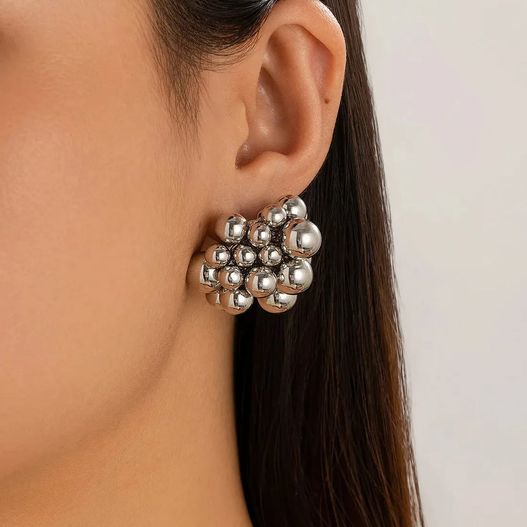 Vintage Geometric Zinc Alloy Metal Ball Stud Earrings for Women Girls 2026
