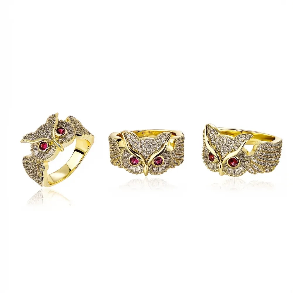 Iced Out Owl Ring – Cubic Zirconia Animal Hip Hop Couple Ring Fashion Jewelry