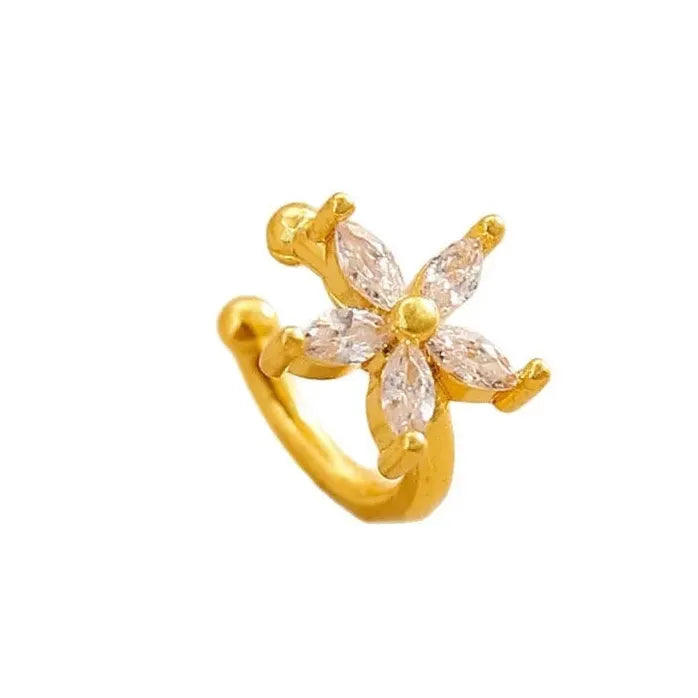 Sparkling Zircon Flower Clip Earrings Women Geometric C-Shaped No Piercing Jewelry