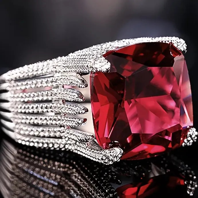 Geometric Red Cubic Zirconia Brass Wedding Ring for Women Gift Luxury