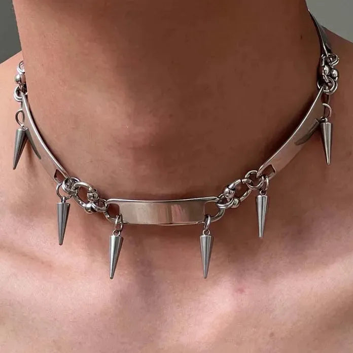 Titanium Steel Rivet Choker Necklace Unisex Punk Hip Hop Metal Collar Jewelry