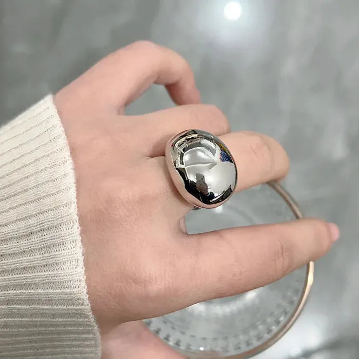 Big Oval Metal Open Rings Punk Gold Chunky Statement Jewelry Gift Women Men