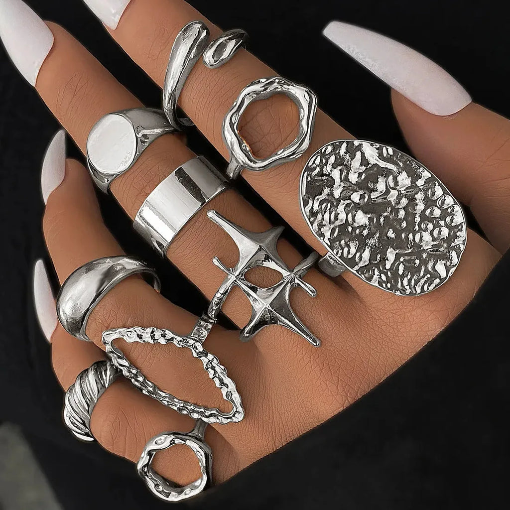 10Pcs Geometric Rings Set for Men Women Punk Hiphop Gold Silver Jewelry