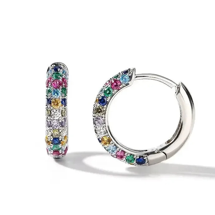 Women's Mini Round Silver Drop Earrings Set Colorful Zircon Zinc Alloy Jewelry