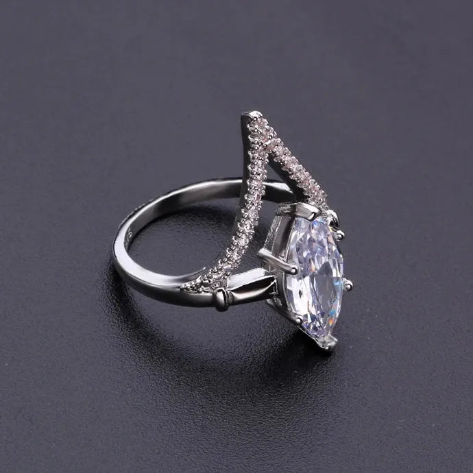 Bridal Wedding Ring V Design with CZ Stone Zinc Alloy Women’s Jewelry
