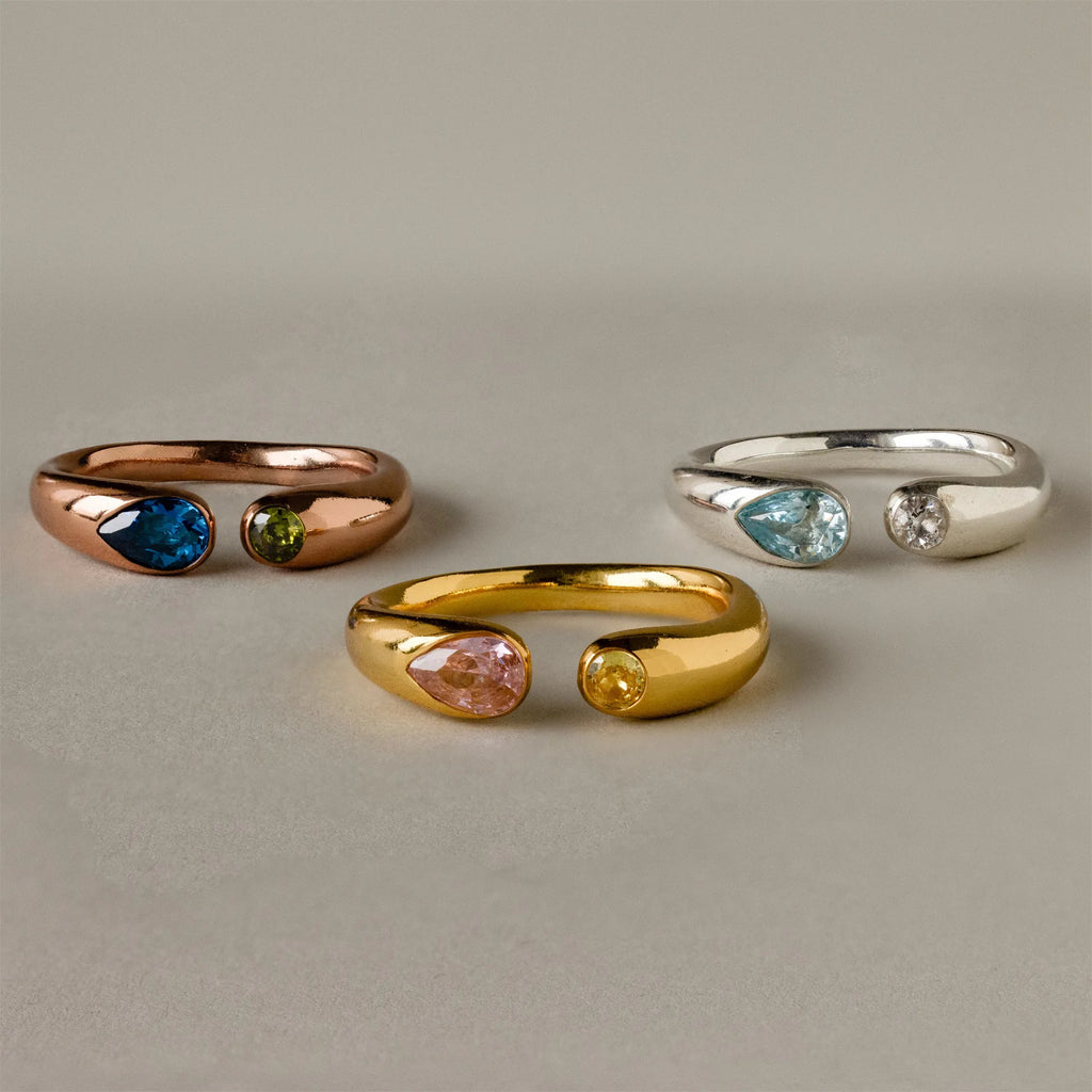 18k Gold Plated Stainless Steel 12 Month Birthstone Water Droplet Zircon Ring