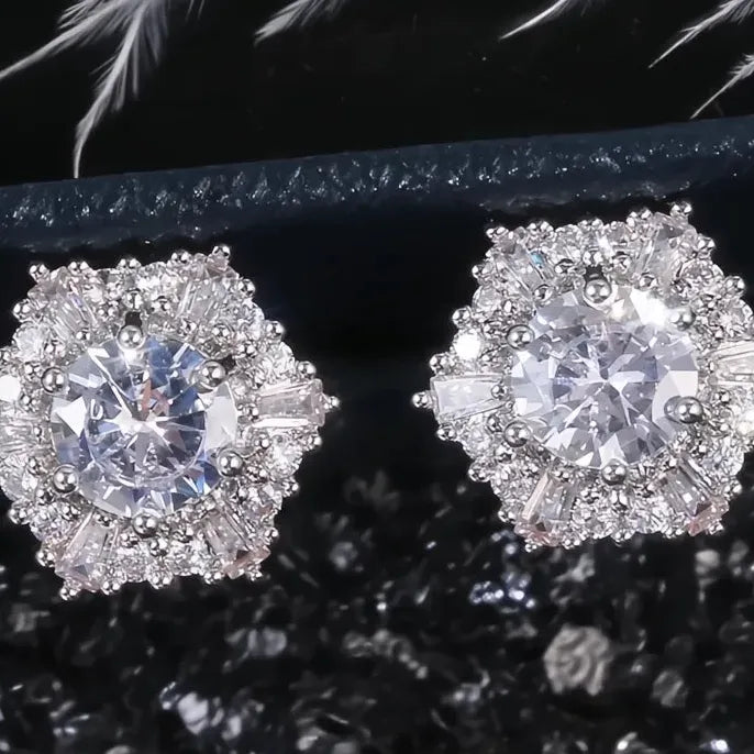Hexagonal Cubic Zirconia Stud Earrings for Women Wedding Party Jewelry