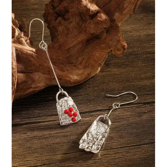 Vintage Tribal Ethnic Resin & Metal Inlay Long Drop Earrings for Women