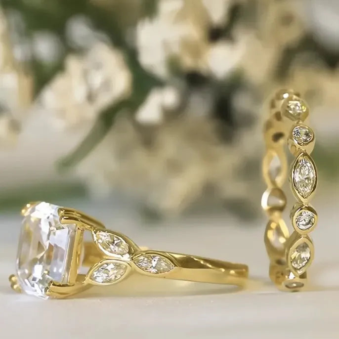 Opulent 2-Piece Women’s Bridal Cubic Zirconia Brass Engagement Ring Set