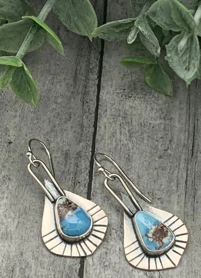 Geometric Irregular Retro Silver Resin Inlaid Long Drop Earrings for Women & Girls
