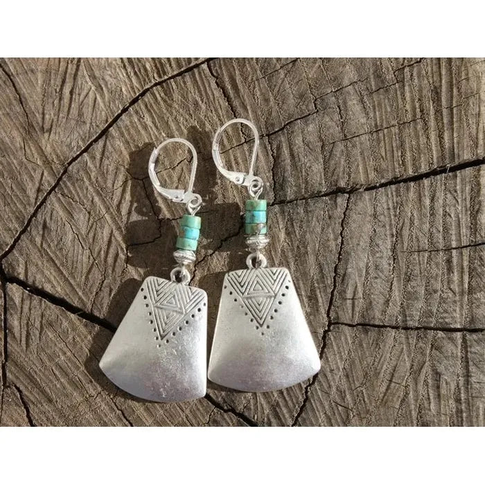 Vintage Bohemian Geometric Drop Earrings Women’s Blue Gemstone Zinc Alloy Jewelry