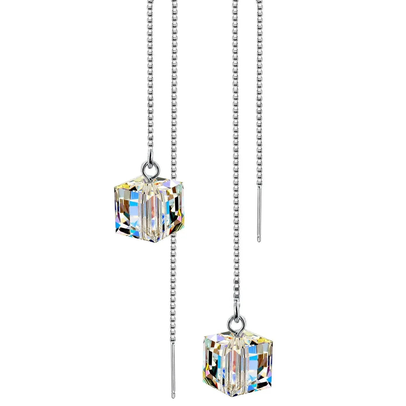 Hypoallergenic Silver Threader Earrings for Women Long Dangle Austria Crystals