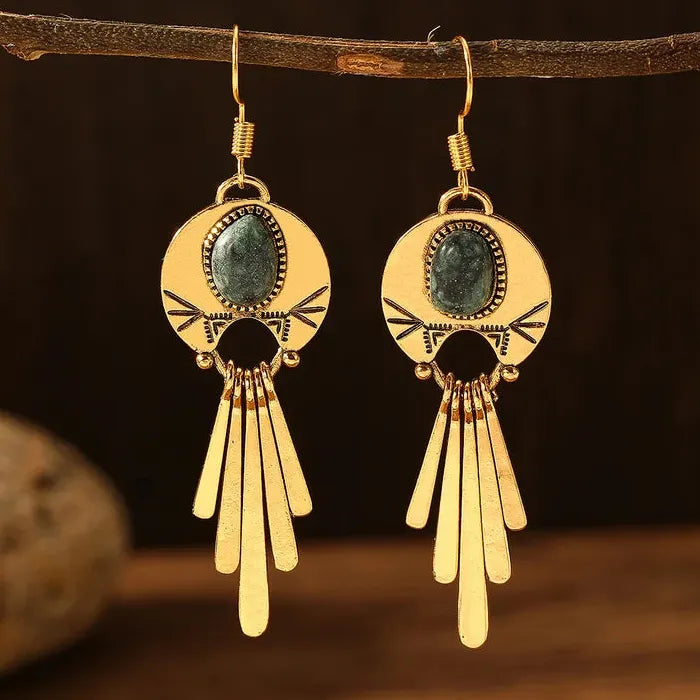 Elegant Retro Bohemian Tassel Earrings Imitation Turquoise Semi-Precious Jewelry