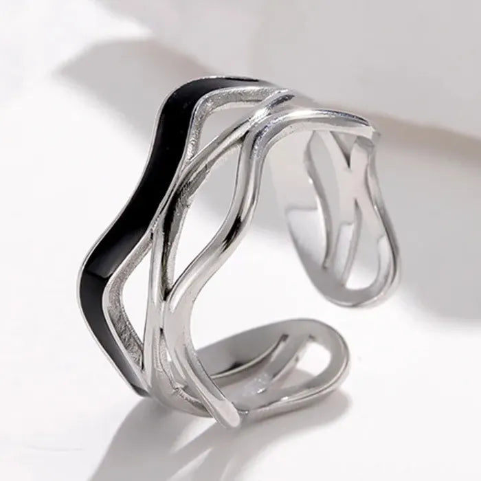 Adjustable Vintage White Dripping Oil Geometric Ring for Women 2023 Trendy Jewelry