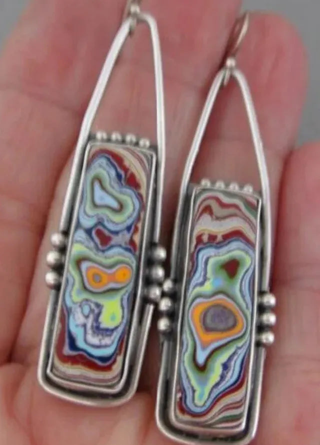 Vintage Irregular Drop Earrings for Women Zinc Alloy Enamel Stone Jewelry