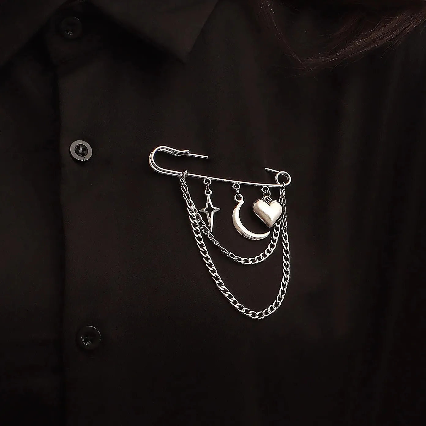 Four-Pointed Star Zinc Alloy Brooch Chain Trendy Jewelry Accessory