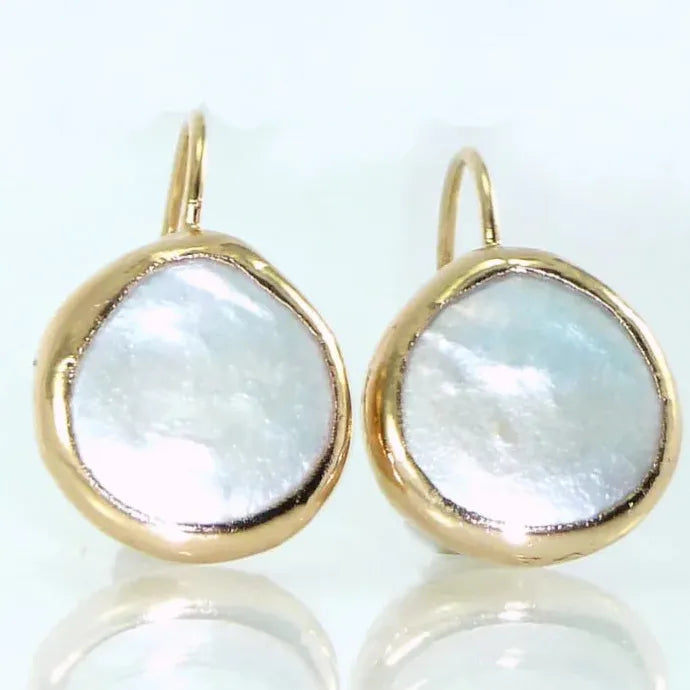 Simple Gold Inlay Round White Drop Earrings for Women Zinc Alloy Jewelry