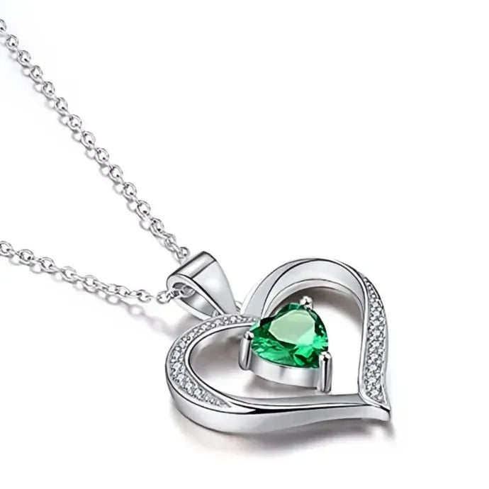 Green Heart Cubic Zirconia Necklace for Women Wedding Anniversary Copper Alloy