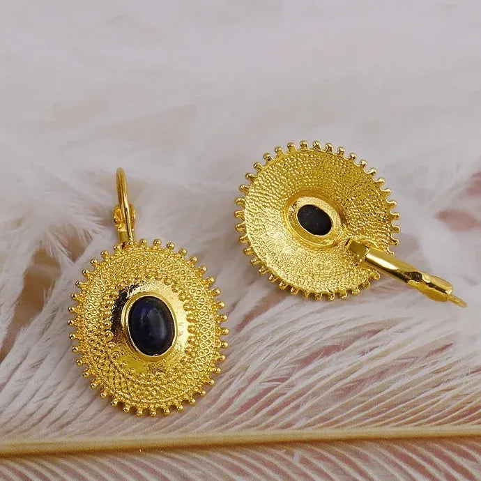 Fashion Women's Lapis Lazuli Drop Earrings Gold Leverback Zinc Alloy Gift
