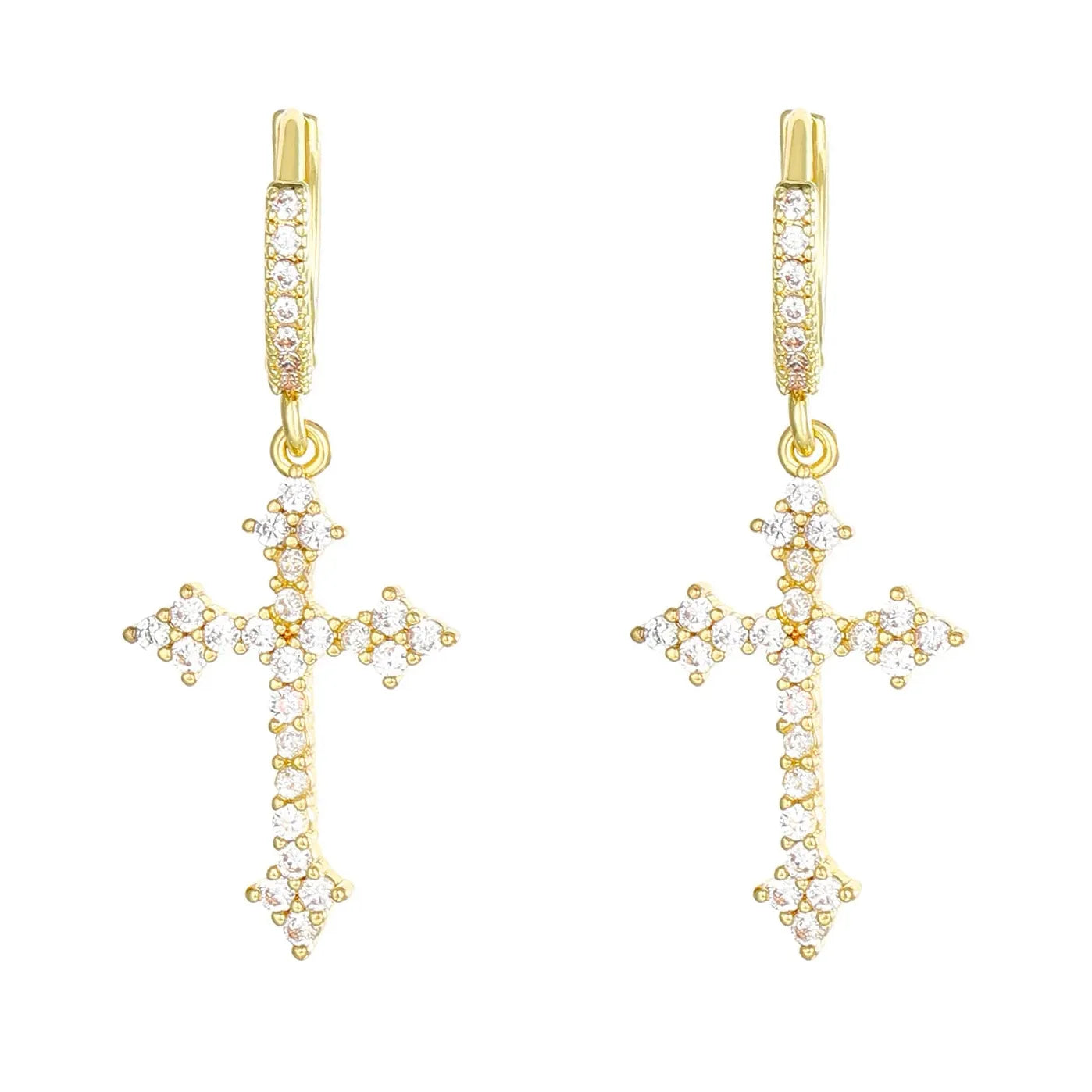 Punk Rhinestone Cross Drop Earrings Kpop Grunge Egirl Fashion Jewelry