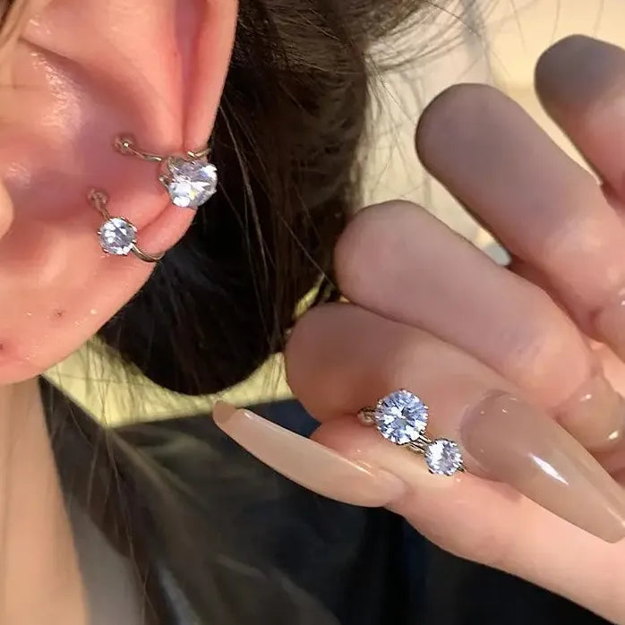 Shiny Rhinestone C-Shaped Ear Cuff Clip Earrings Non-Piercing Women Party Jewelry
