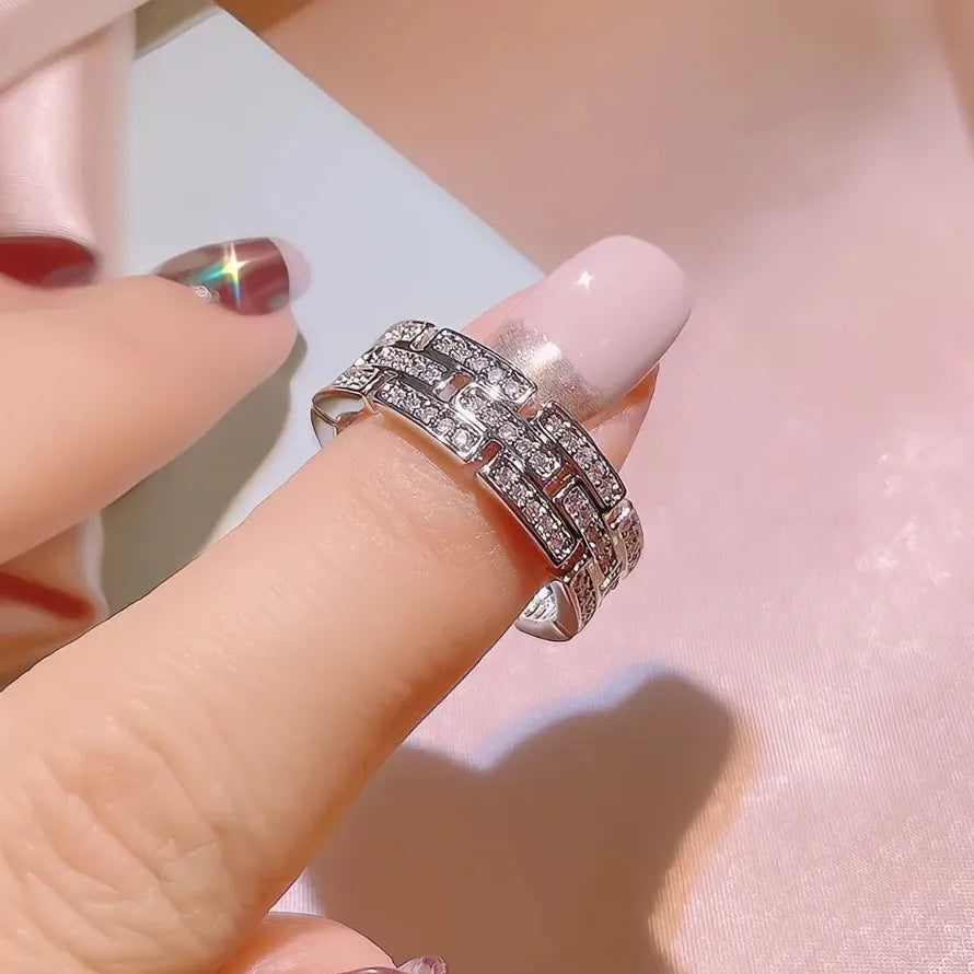 Geometric Cubic Zirconia Engagement Ring for Women Brass Wedding Band