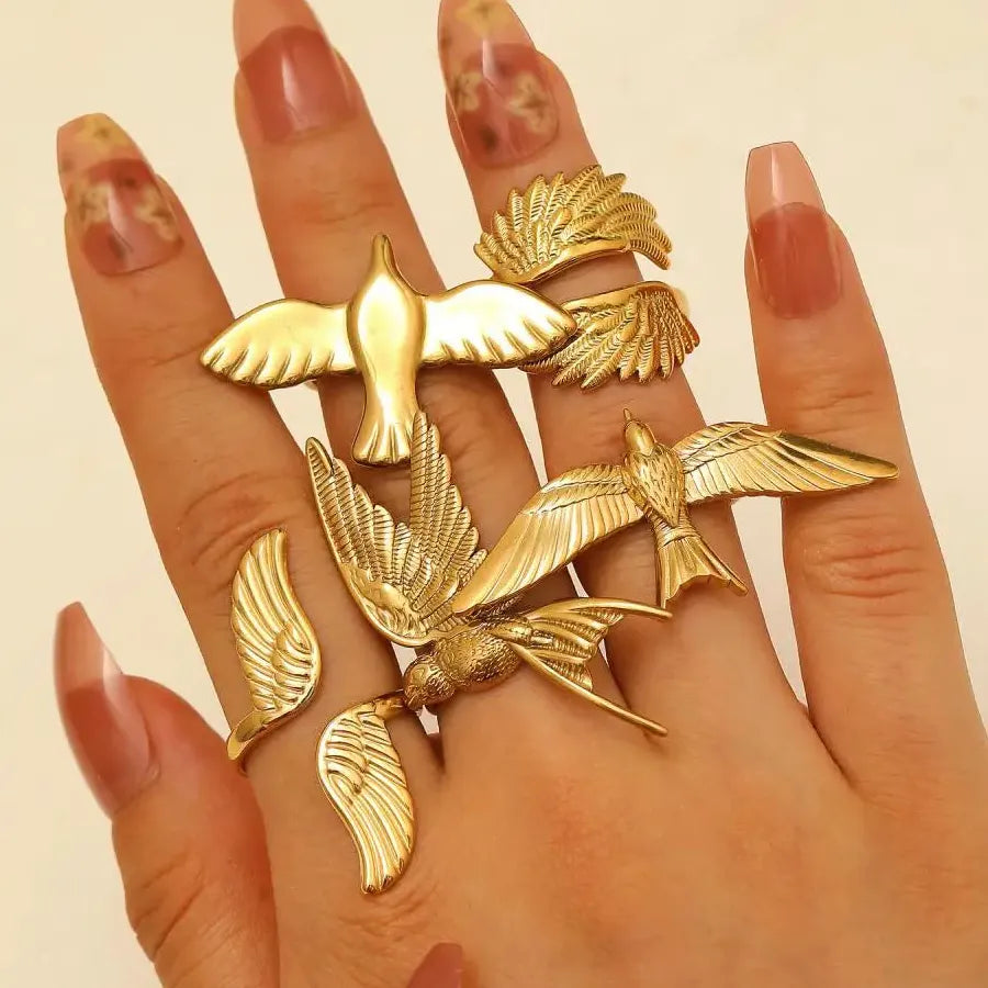 Gold Stainless Steel Peace Dove Ring Women Vintage Bird Jewelry Gift