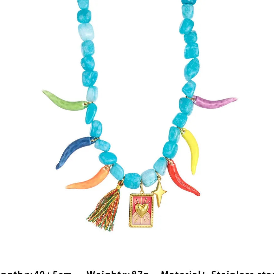 Stackable Natural Stone Bell Pepper Collar Necklace Women Stainless Steel Choker Pendant