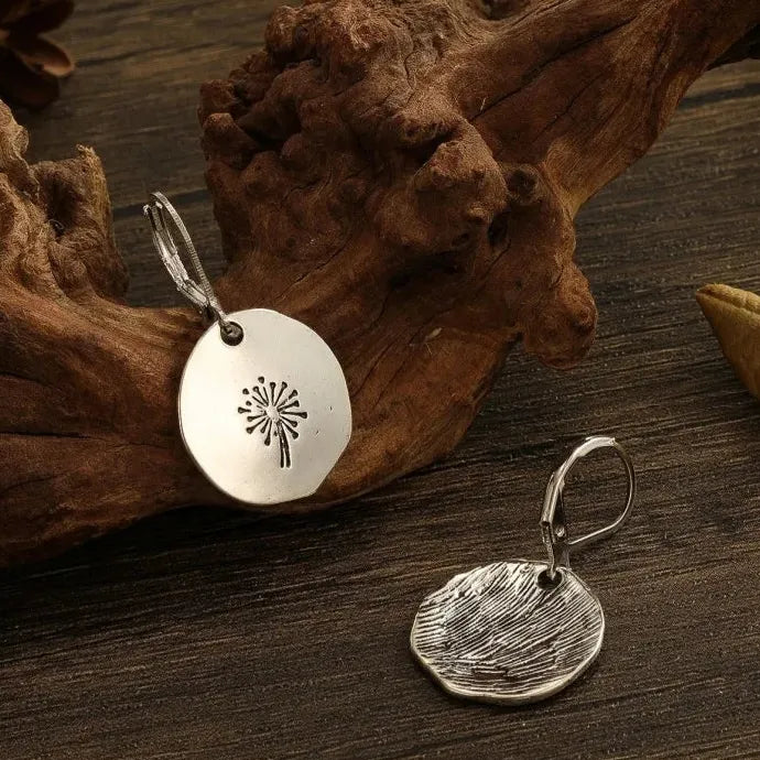 Retro Elegant Dandelion Zinc Alloy Irregular Circular Pendant Earrings for Women