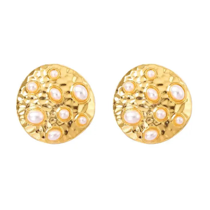 Bohemian Pearl Drop Earrings for Women Round Inlay Jewelry Gift Elegant