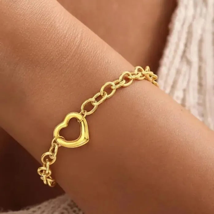 Irregular Hollow Heart Titanium Steel Bracelet for Women Ladies Jewelry Gift