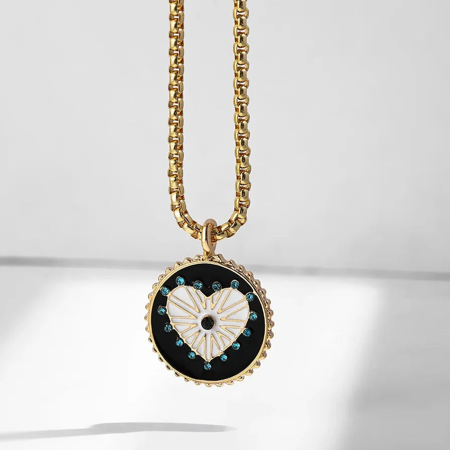 Boho Geometric CZ Zircon Heart Pendant Necklace for Women Gold Stainless Steel Jewelry