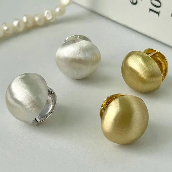 2026 Brushed Frosted Metal Spherical Hoop Earrings Gold Ball Jewelry