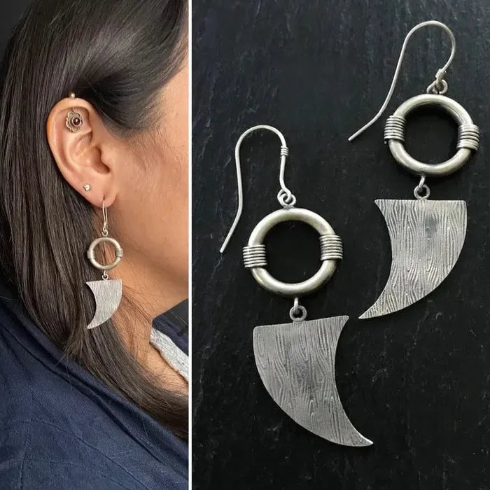 Bohemian Ethnic Geometric Zinc Alloy Pendant Earrings Hollow Crescent Design Women