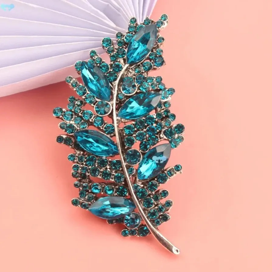Luxury Feather Leaf Classic Brooch for Women Elegant Jewelry Gift