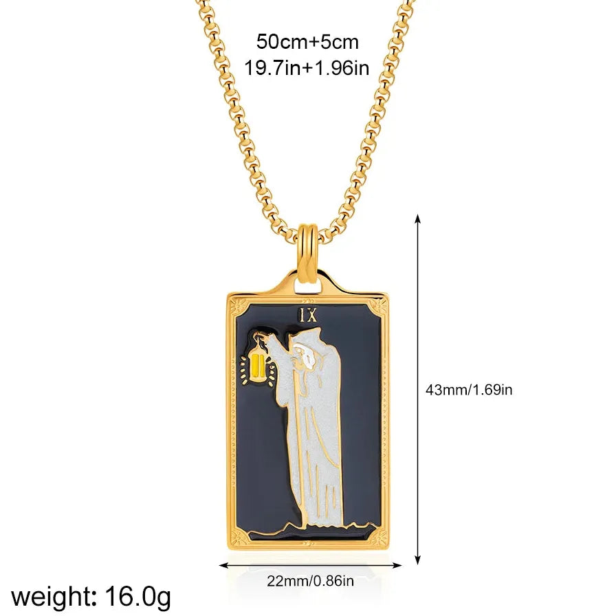 Vintage Gold Plated Stainless Steel Tarot Card Pendant Necklace for Women Punk