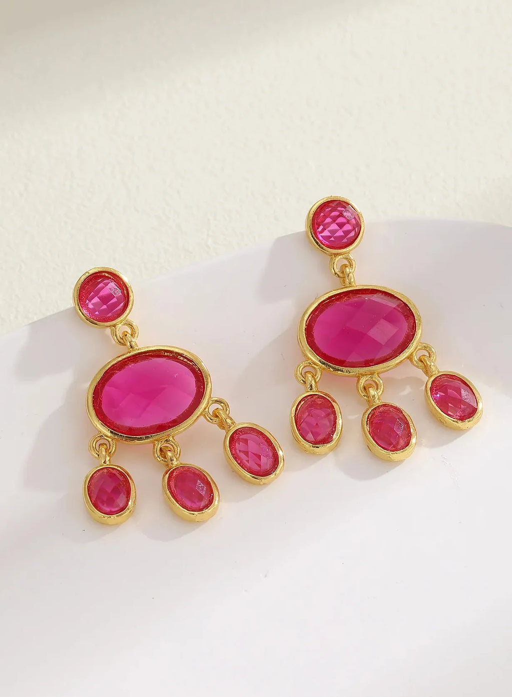 Red Stone Tassel Dangle Earrings for Women Girls Party Zinc Alloy Jewelry