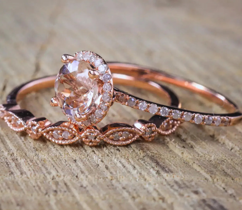 AAA Zircon Stone Micro Paved Rose Gold Bridal Engagement Ring Sets for Women