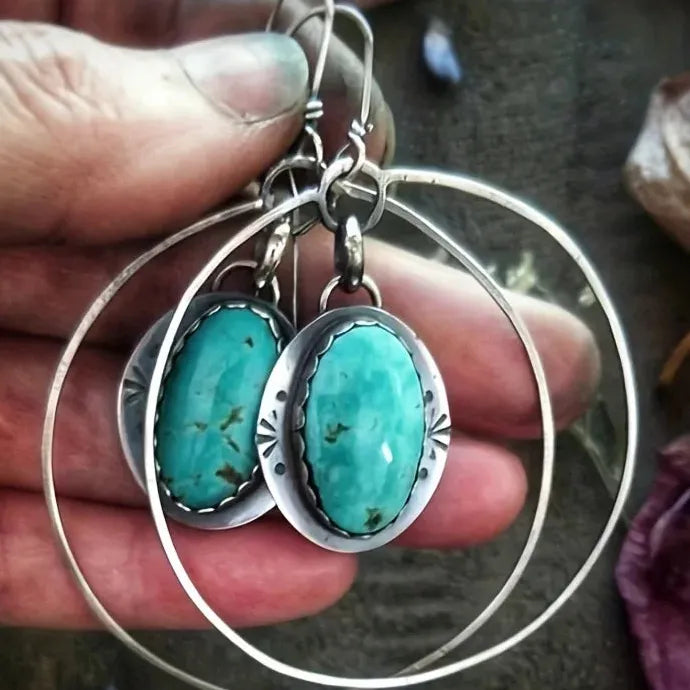 Vintage Boho Turquoise Drop Earrings Zinc Alloy Hook Jewelry Gift