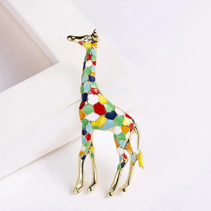 Gold Enamel Giraffe Brooch Animal Pin for Women Stylish Gift
