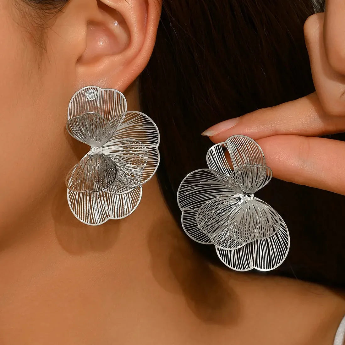 White Enamel Petal Dangle Earrings for Women Vintage Flower Jewelry