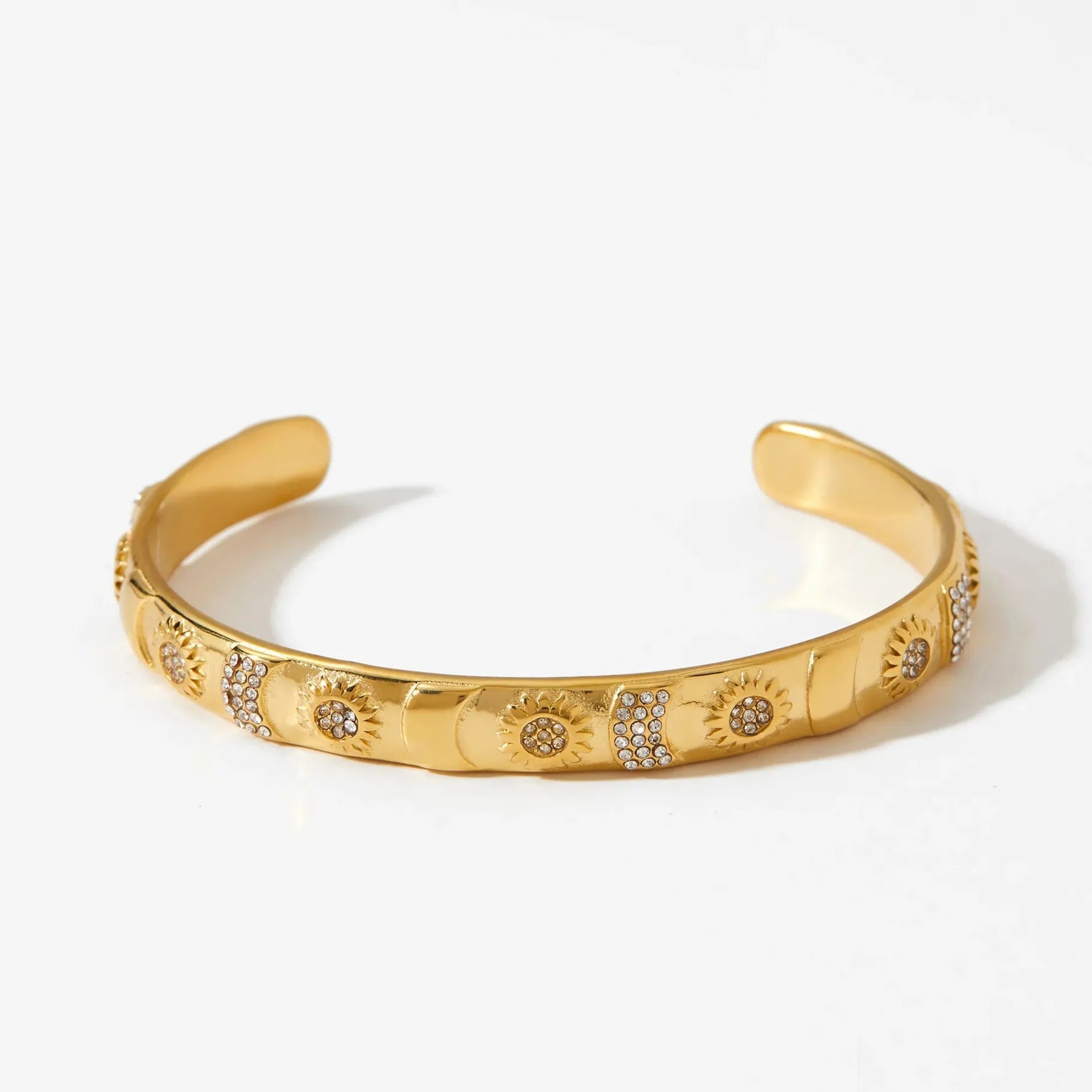 18K Gold Plated Stainless Steel Sun Moon Star Bangle Bracelet Waterproof Charm Jewelry