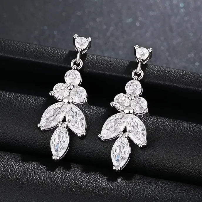 Delicate Cubic Zirconia Drop Earrings for Women, Geometric Brass Alloy Jewelry, Wedding Fashion